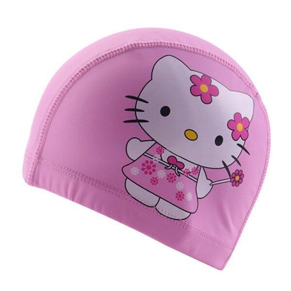 PowerPai Swimming Cap Children Waterproof PU for boys girls Comfortable Dolphine Cat Cartoon Swimming Pool Training Bathing Hood: Pink KT