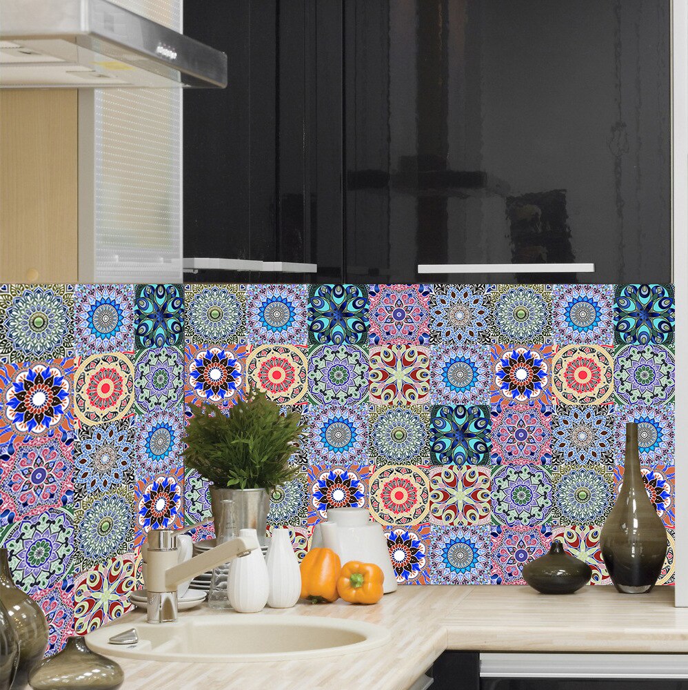 Mandala pattern retro simulation tile sticker Furniture renovation Kitchen bathroom deco self-adhesive waterproof wall sticker
