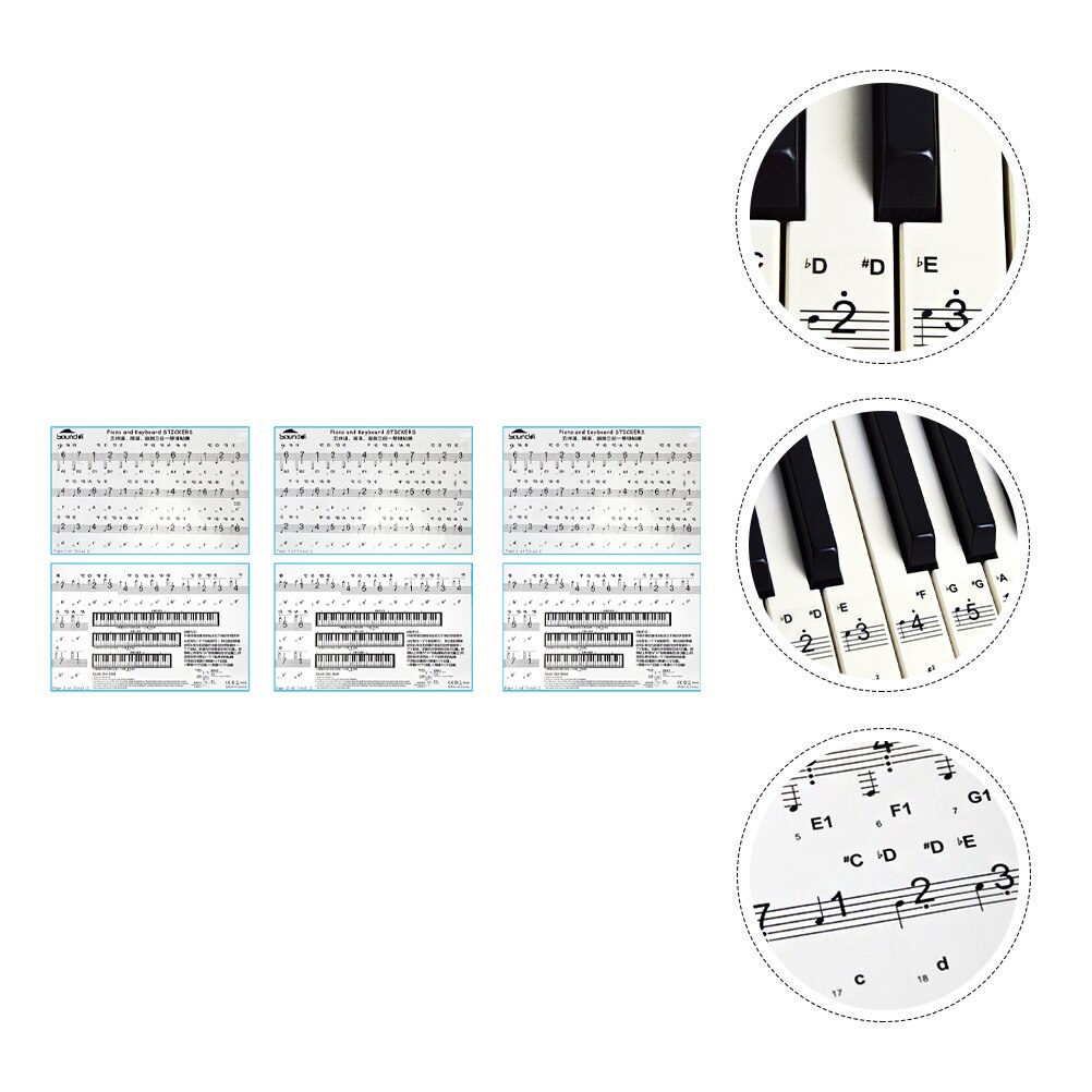 3 Sheets Beginner Learning Practical Piano Keyboard Stickers Simple Decals