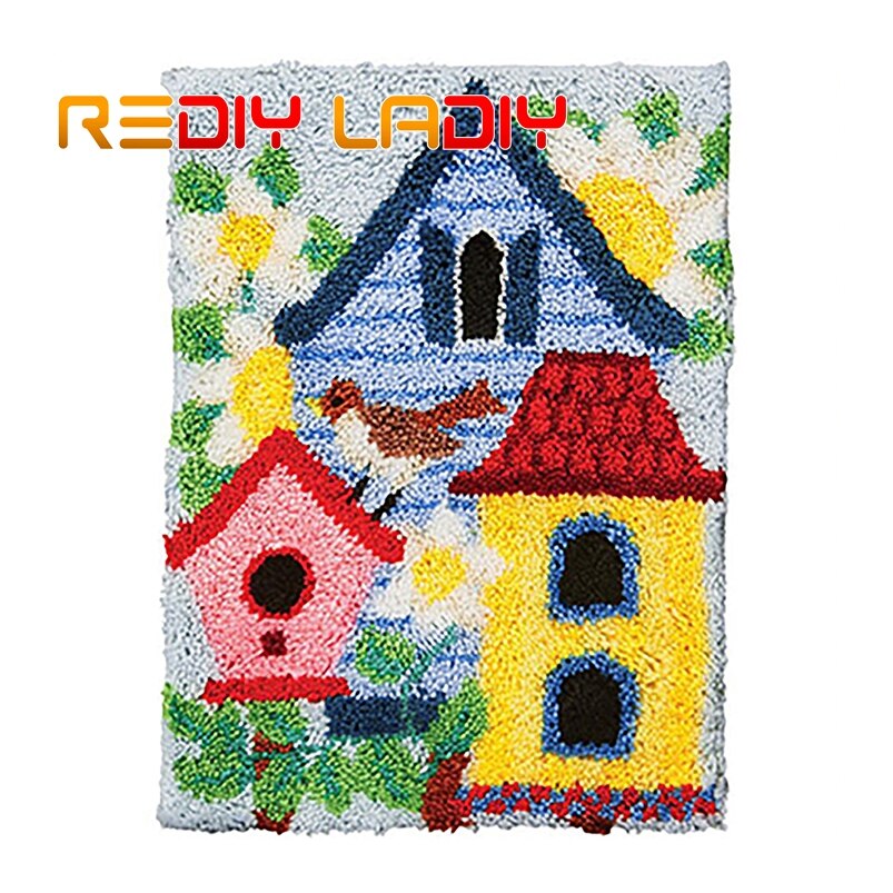 Kits de gancho de trava fazer seu próprio tapete marrom listra crocheting coxim diy tapete conjunto fio acrílico impresso lona hobby & artesanato: ZD397