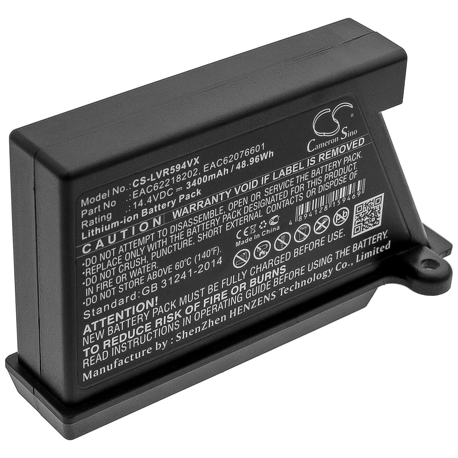 Cameron Sino 3400mAh Battery for LG HomBot VCARPETX,VHOMBOT1,VHOMBOT3,VPARQUET,VR1010GR,VR1012BS,VR1012W,VR1013RG,VR1013WS,VR591