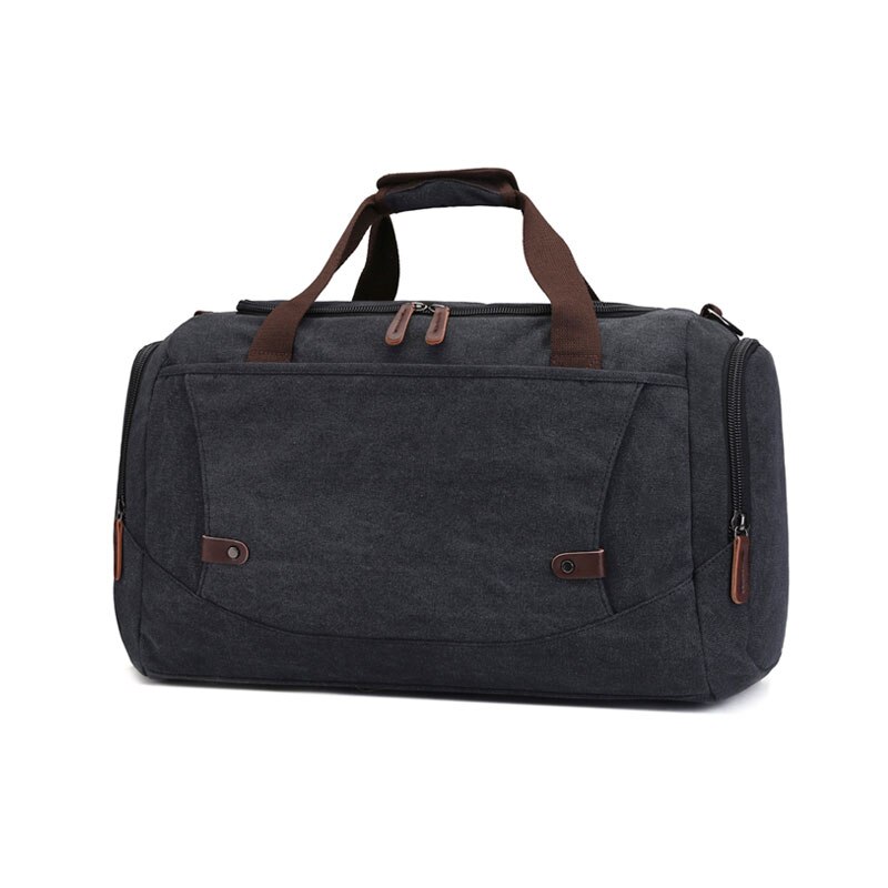 Scione mænd lærred rejsetasker kuffert vandtæt bagage duffel skuldertaske stor kapacitet solid crossbody bærbar håndtaske: Sort