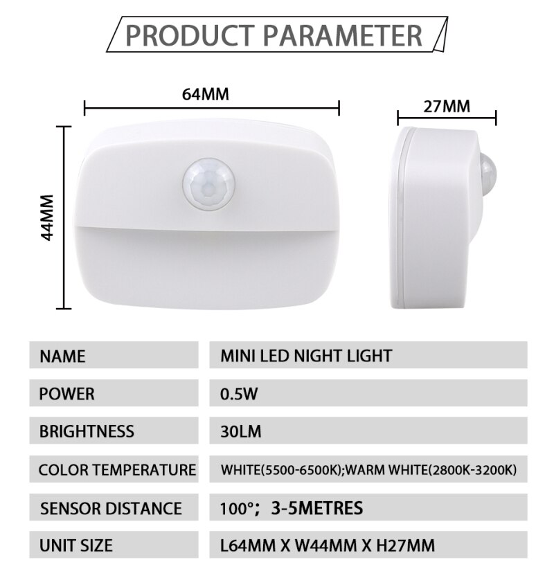 5pcs Wireless PIR Motion Auto Sensor LED Night Lights Hallway Closet Stair Room Lamps