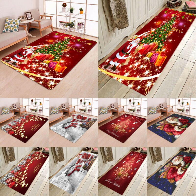 Brand Christmas Santa Claus Anti-slip Kitchen Dining Room Fireplace Floor Mat Rug Flannel Carpet Rug Xmas Home Decor