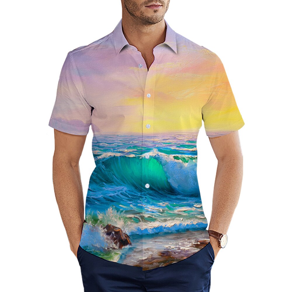 Geel Sky Blue Ocean Print Cool 3D Mannen Shirt: 5XL