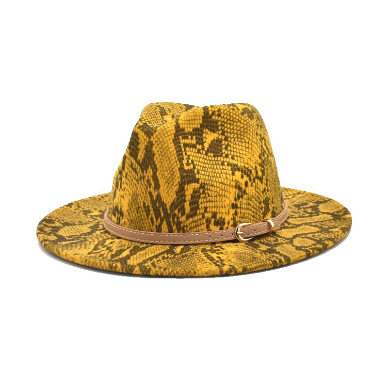 Fuodrao Snake Print Fedora Hoeden Voor Vrouwen Wide Brim Vilt Herfst Winter Britse Vintage Trilby Mannen Jazz Hoed F133: Oranje