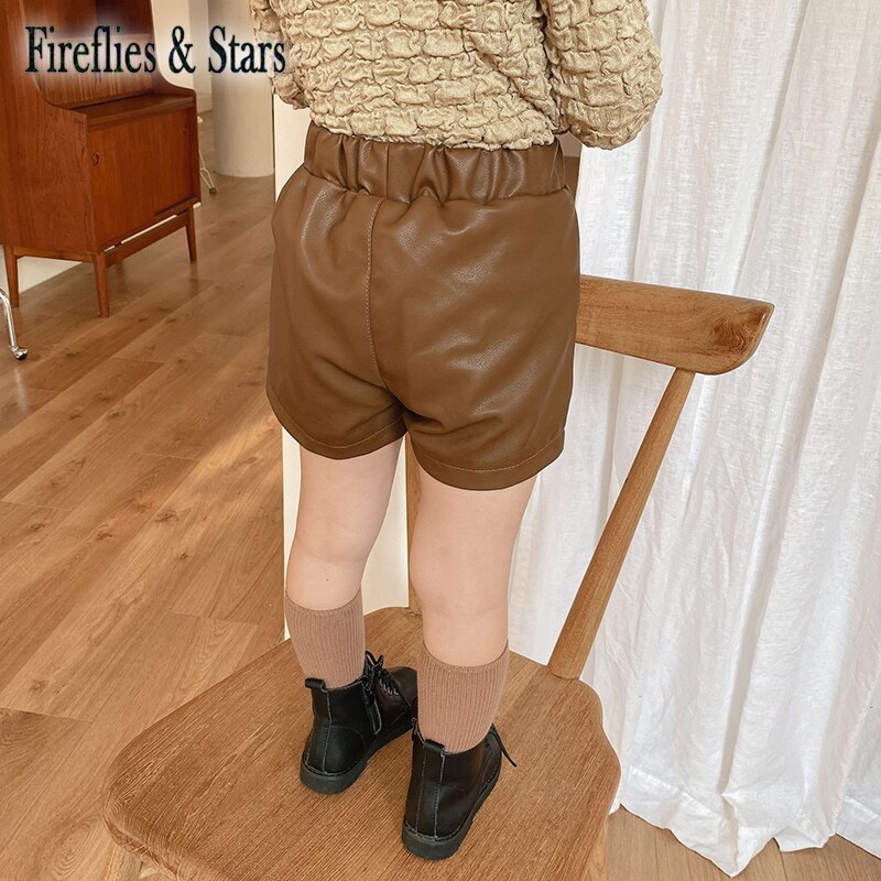 Forår efterår piger pu shorts baby shorts børn mini underdele børn tøj klassisk imiteret læder solid 1 to 7 år