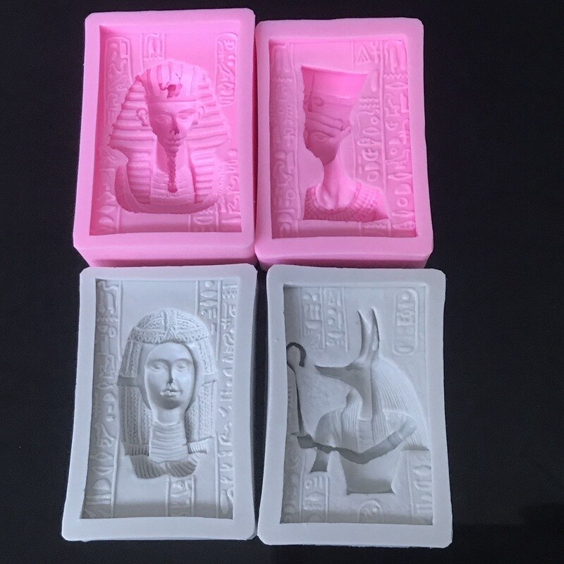 Faraón silicona molde jabón de yeso cera arcilla Egipto Cleopatra Moldes de resina epoxi Moldes de bricolaje Para Cemento 4 unids/set