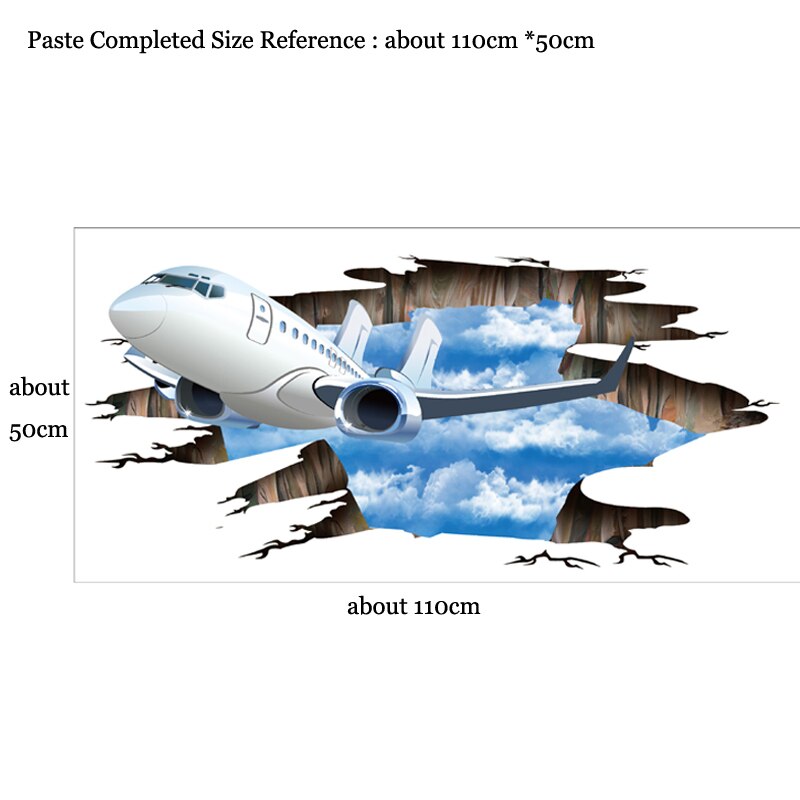 Blue sky 3D airplane Broken wall sticker Living room bathroom decoration decals home decor aircraft Broken Floor stickers