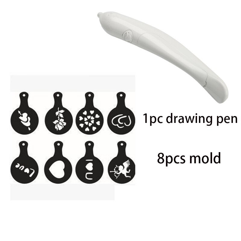 8Pcs Coffee Printing Model Coffee Stencils Coffee Spray Tools Art Pen For Latte Cake Coffee Decoration Coffee Drawing Coffeeware: 8pcsA and 1pc pen