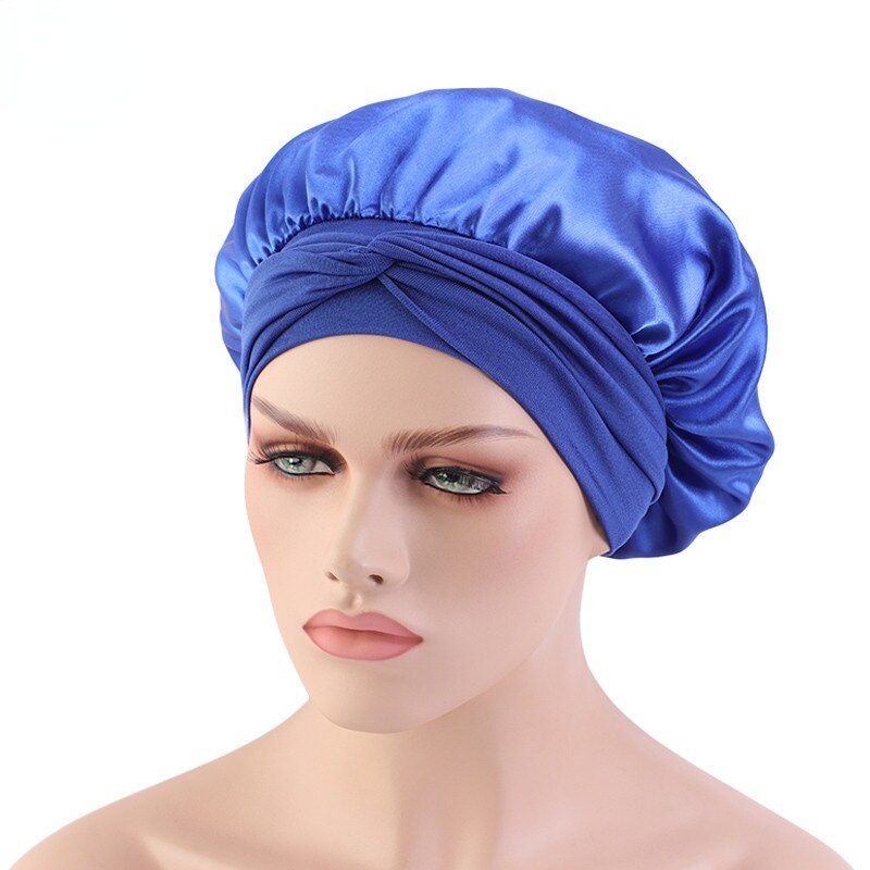Gorro de dormir liso de satén para mujer y hombre, gorro para dormir de noche, para el cuidado del cabello, Unisex: blue