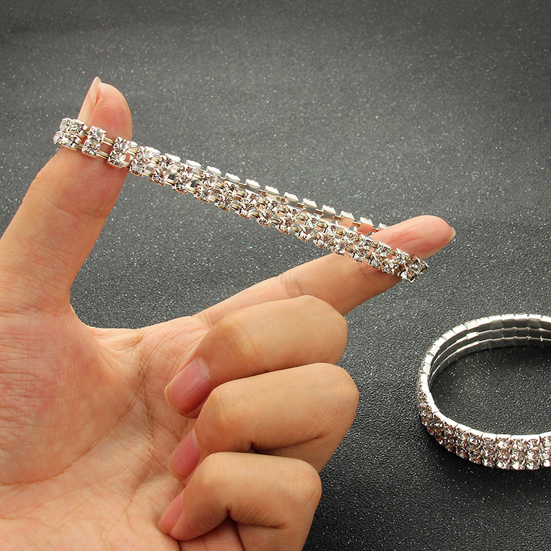 Bracelets et Bracelets en strass couleur argent multi-styles, Bracelet de mariée de mariage, extensible, bijoux pour femmes