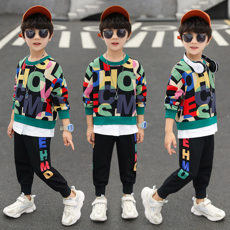 Conjunto de ropa deportiva para niño, chándal de manga larga con estampado de letras y pantalones, 2 piezas, primavera y otoño: Verde / 10 años