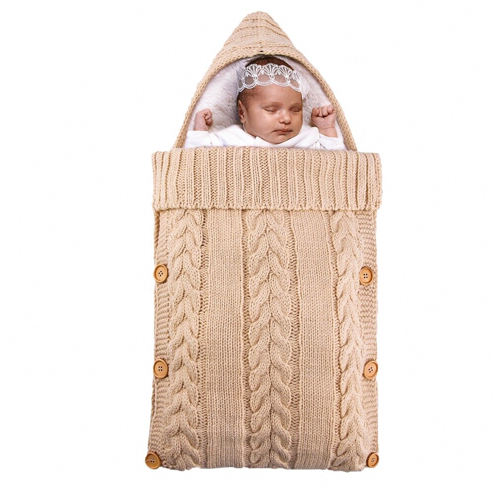 Nyfødt baby varm sovepose vinter efterår baby dreng pige indlæg barn tæppe spædbarn knap uld strik dyne – Grandado