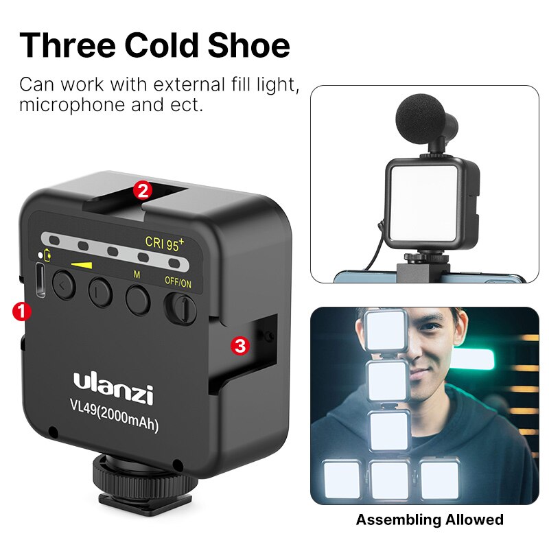 Smartphone vlog  vl49 mini led video lys stativ telefon holder til dslr kamera iphone 11 pro max vlog fotografering studie kit