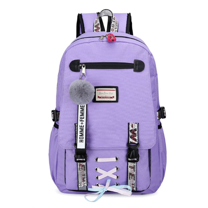 Casual School Bags For Girls Women Backpacks School Backpack USB Charging Schoolbag Backpack Child Kids Bag Mochila: purple