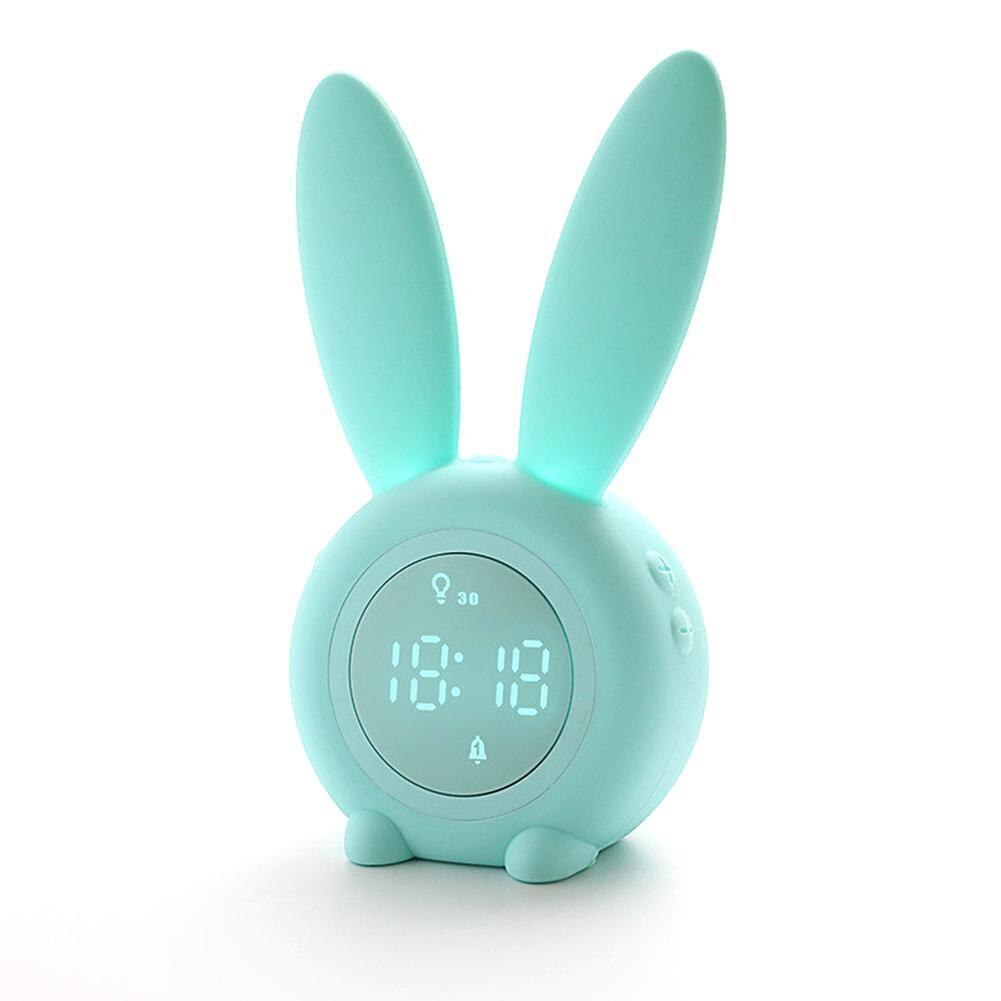 Reloj despertador de conejito de dibujos animados para niños, reloj despertador para dormir, luz nocturna recargable con Control de 6 opiniones, temporizador de sueño con termómetro Digital: green