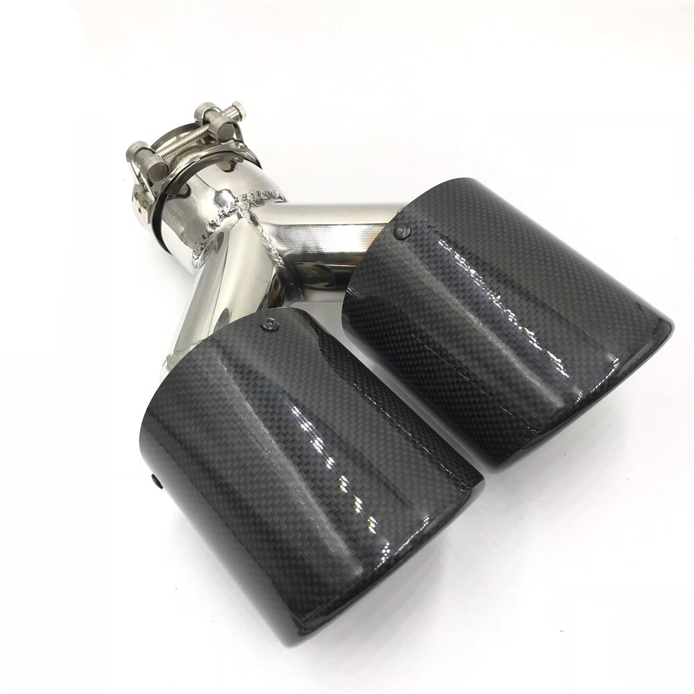 1 Piece Car Universal Glossy Carbon Fiber Exhaust Muffler Tip Auto Double Silver Stainless Steel Exhaust Pipe For Ak