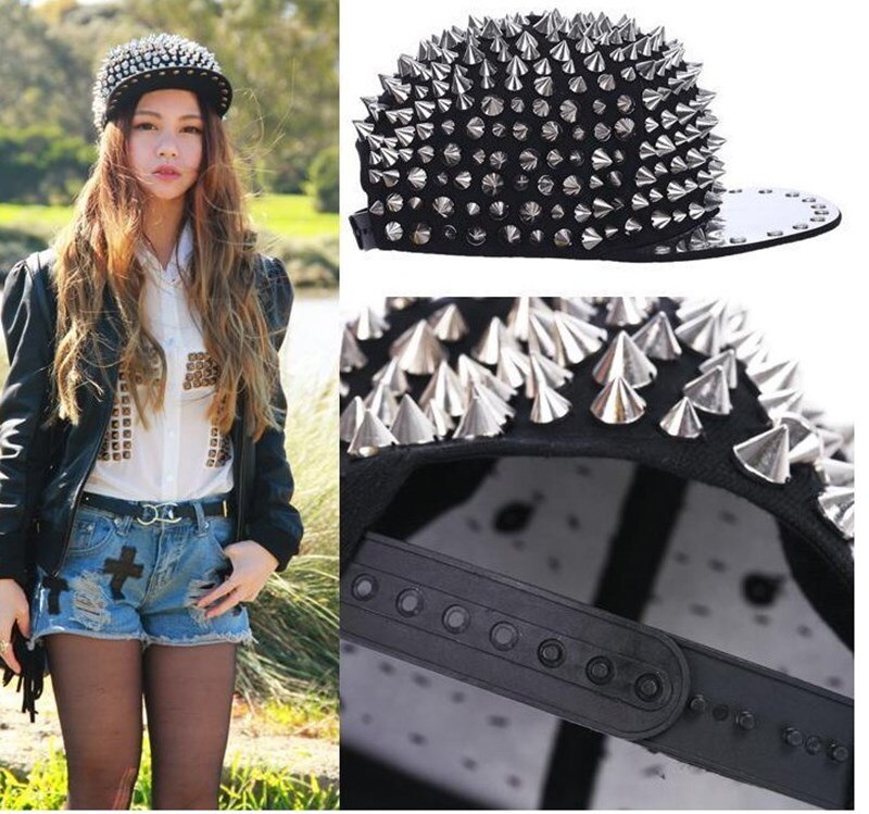 Hip hop Punk Rock Hats Spike Studs Rivets Snapback Caps Men Spring and Autumn Fitted Baseball Caps