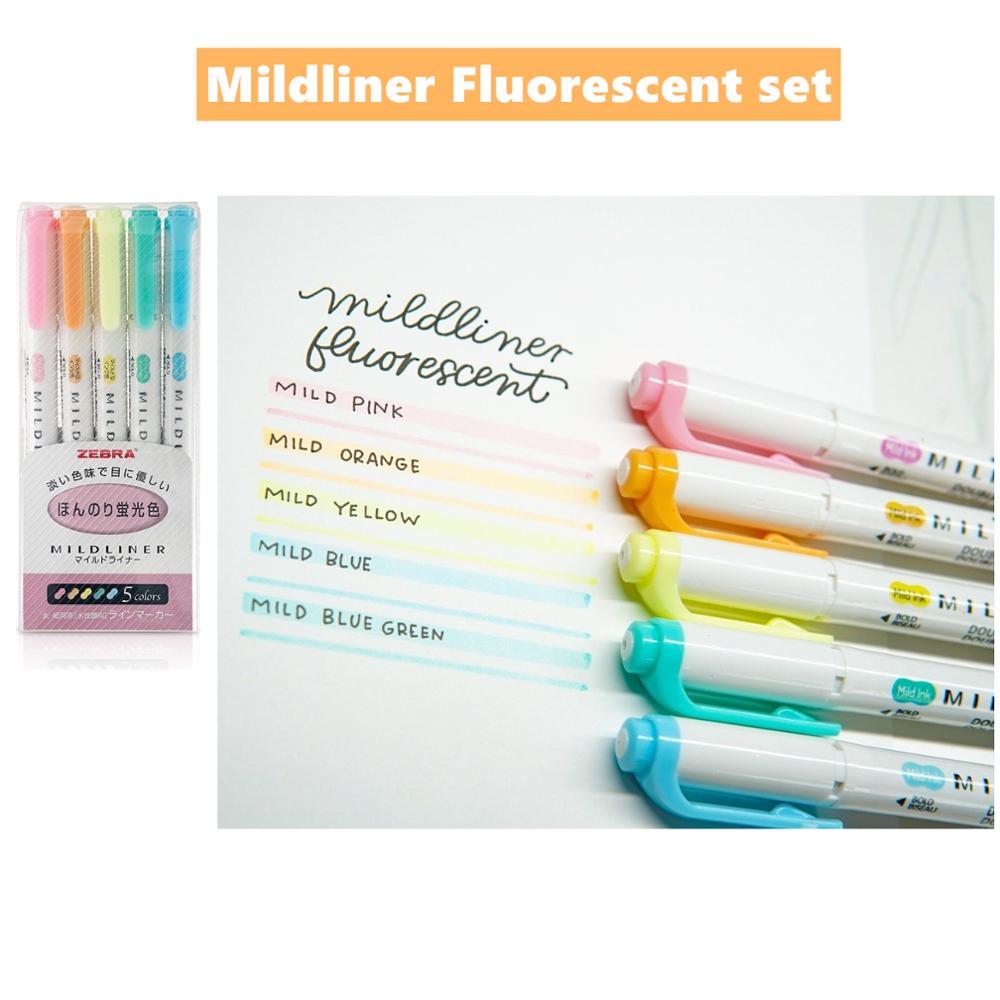 Zebra Mildliner Double Ended Highlighter Pen Set, WKT7 Mild Liner Chisel Marker Fluorescent color Lettering Drawing Paint F6506: Fluorescent set