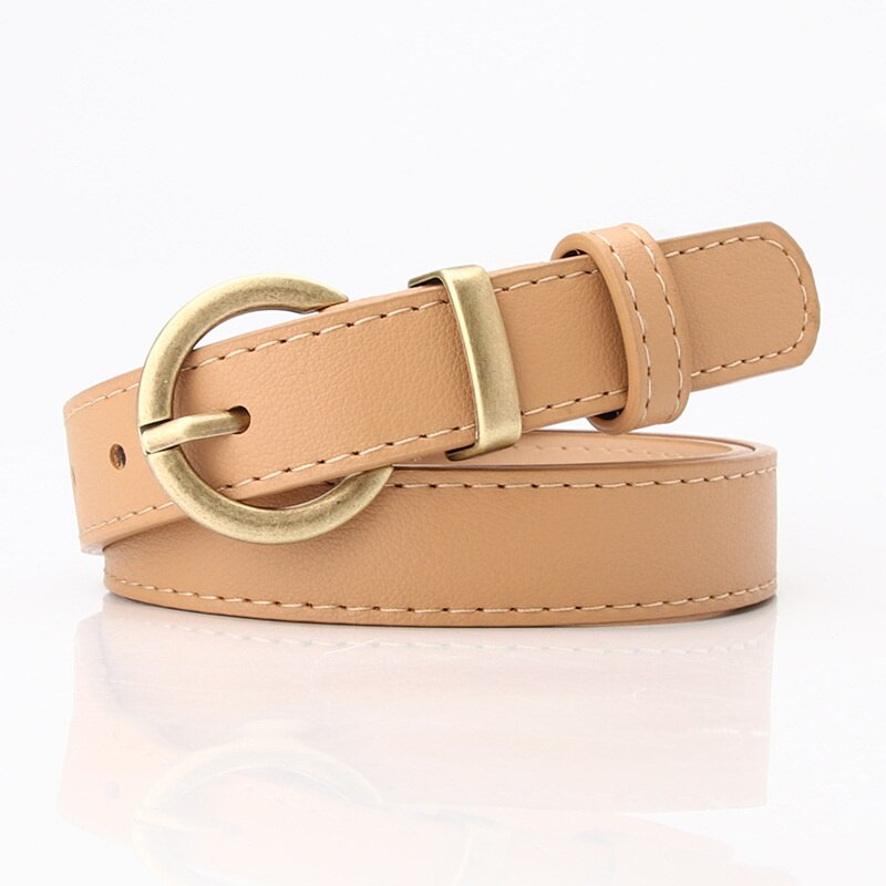 Cinturón de cuero fino para mujer, cinturón negro, blanco y marrón para mujer, cinturón de vestir para niña, pantalones vaqueros: Khaki