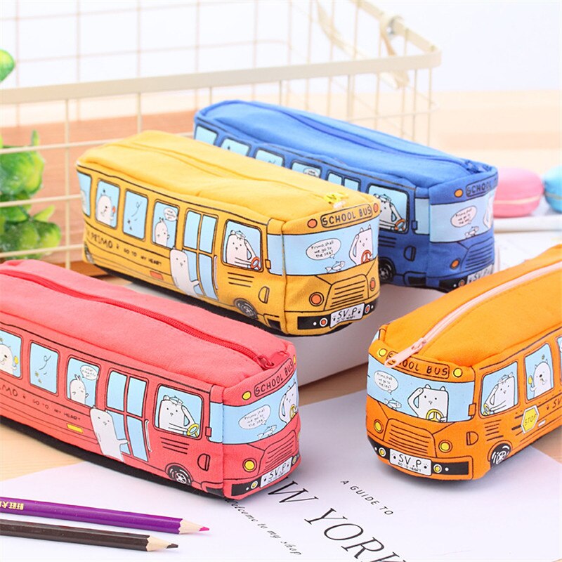 School Bus Cute school pen case fabric pencil bag etui a crayons cuir pencil pouch stifte tasche pencil case school bag pl 04972