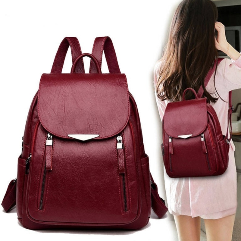 Casual Backpack Female Brand Leather Women's Backpack Large Capacity School Bag For Girls Double Zipper Leisure Shoulder Bags