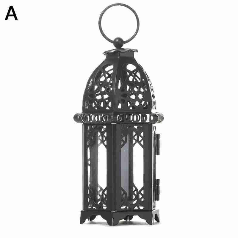 Fer forgé verre vent support de bougie chauffe-plat lanterne suspendue grand pour Patio intérieur extérieur événements fête de mariage 1PC: A