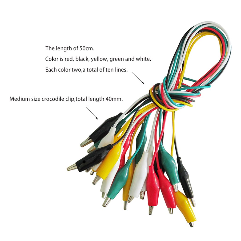 10 Pcs Double-Ended Wire Test Leads Alligator Clips Jumper Crocodile Clips Cable Alligator Testen Draad