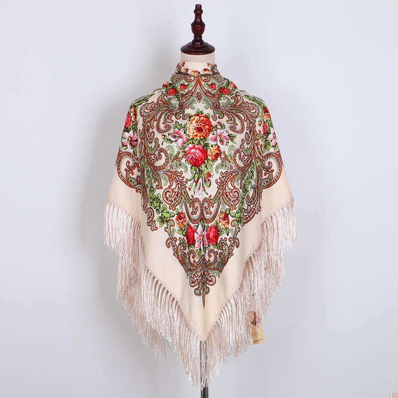 Rysk halsduk ukrainska fransade sjalar traditionella blommiga polska kvinnor hals huvud wrap vintage antik huvud hijab scarf poncho