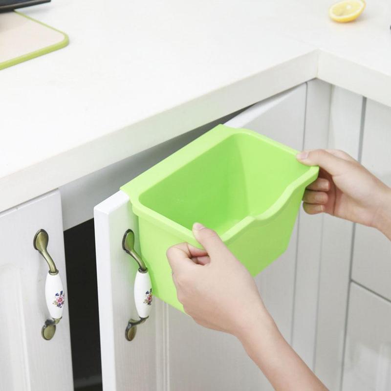 1 cubo basura colgar en la puerta del armario de cocina, cubo de basura de plástico, cesta de escritorio para almacenamiento, cubo de basura colgante, papelera V1S6