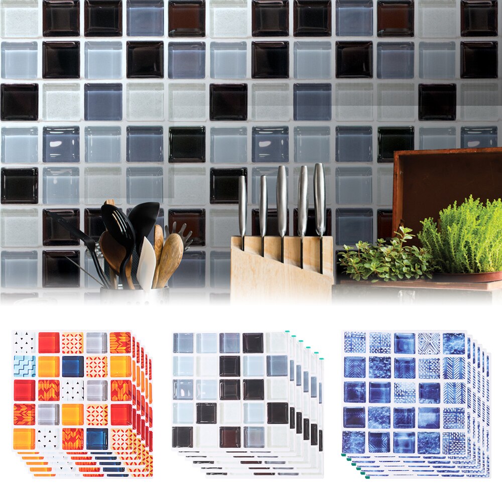6PCS/Set 20cm 3D Mosaic Floor Tiles Diagonal Wall Stickers Bathroom Kitchen Waist Line Decoration Art Mural Tile Wall Decals