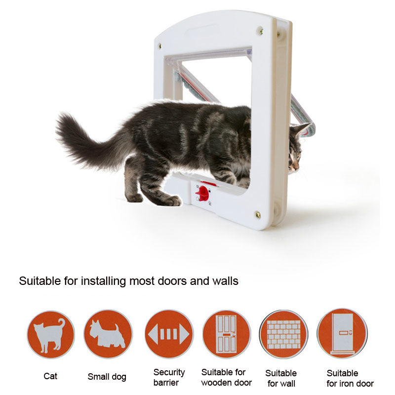 Intelligent Control 4 Way Pet Cat Puppy Dog Supplies Lock Lockable Safe Door White Brown Cat Gates for Small Dog Cat