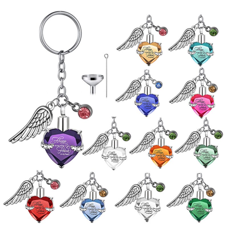 1PC Bunte Herz knapp aufbringen Feuerbestattung Asche Schmuck Keychain Haustier Denkmal Hund Katze Urnen DIY Liefert