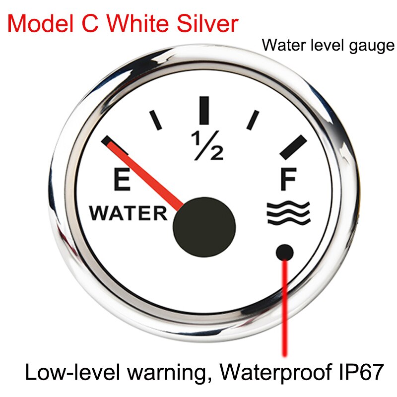 52mm båd bil vandstandsmålere 0 ~ 190 ohm vandstandssensor med lavt niveau advarsel og baggrundslys til 9 ~ 32v: Niveaumåler ws