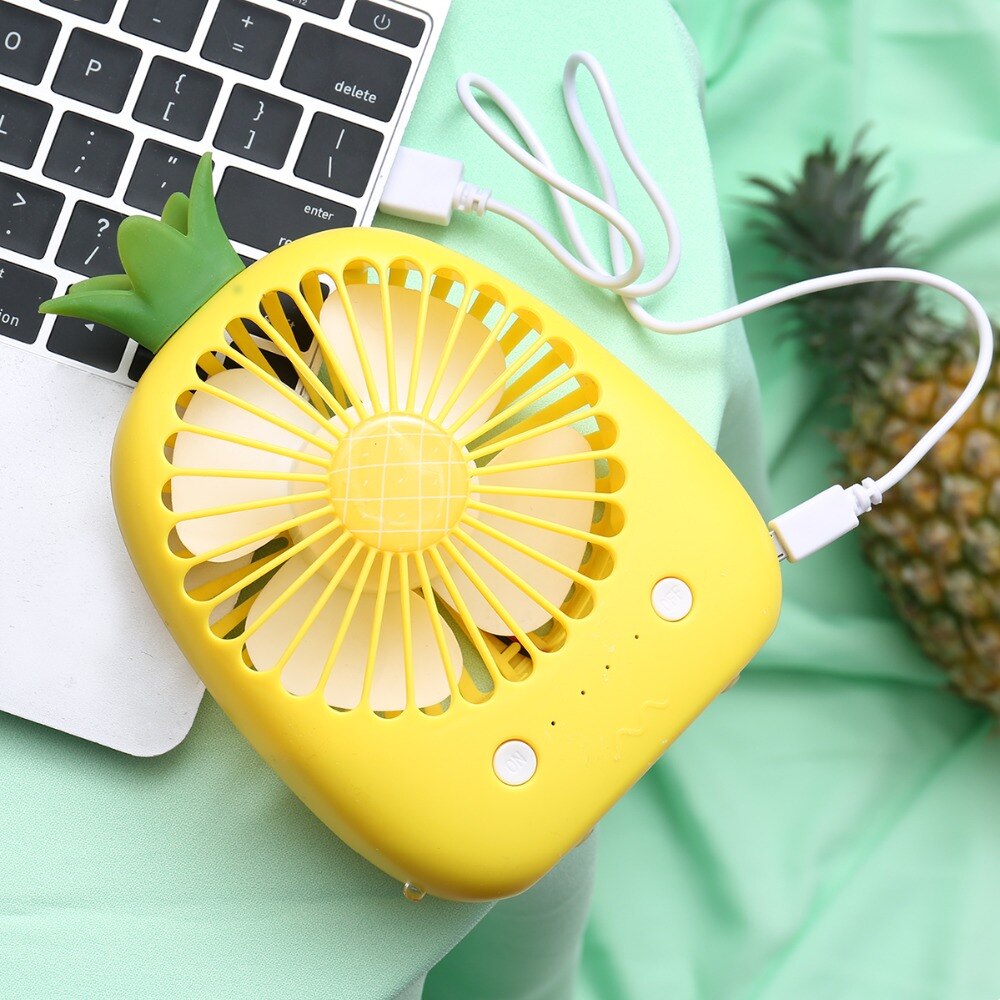 USB Rechargeable Fan Portable Mini Handheld Handy Fan Cartoon Pineapple Fans 3 Wind Modes USB Air Cooling Fan For Summer