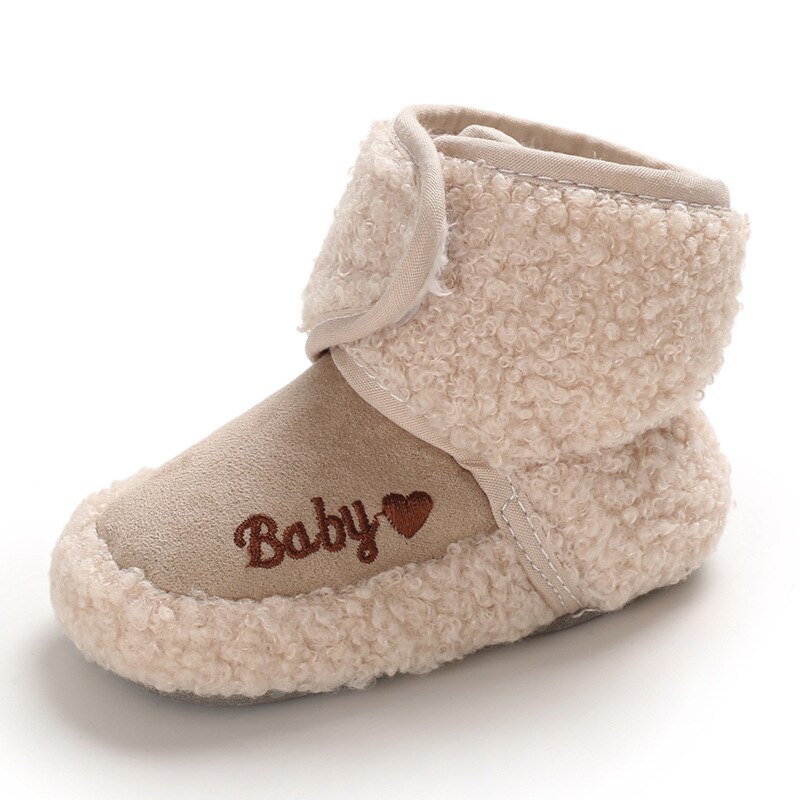 Vinter søde baby støvler ensfarvet tyk varm plys baby dreng pige støvler vinter baby sko til drenge piger: Abrikos / 13-18 måneder