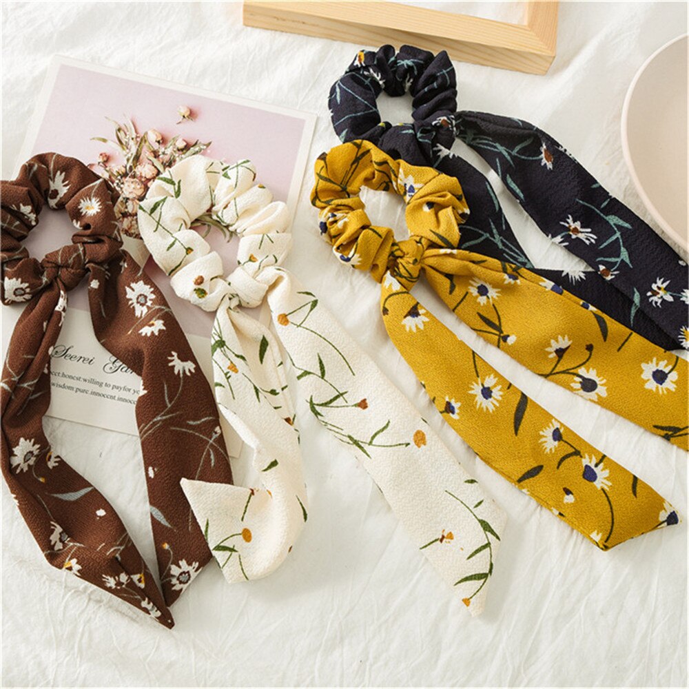 Chiffon Streamers Ponytail Tassel Hair Ring Ribbon Women Hair Rope Bow Hair Accessories Tied Hair Style Tool
