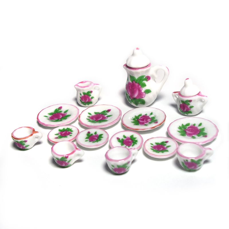 1:12 Bilancia Casa di Bambola Da Tavola Mobili In Miniatura Viola Del Fiore Della Cina Bambole di Porcellana da Tè In Ceramica Set 24BE