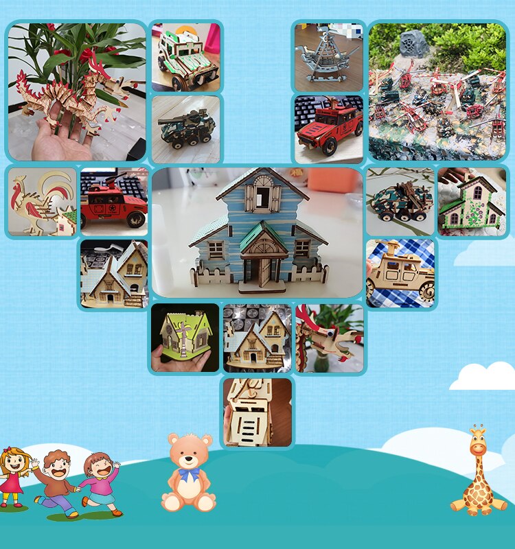 Christmas goods 3D wooden puzzle toy building house DIY manual assembly kit children's educational toys