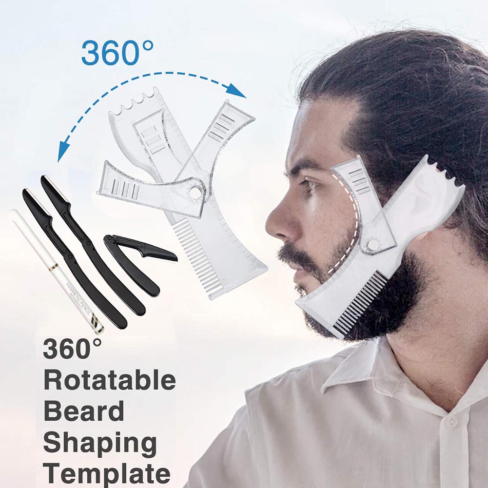 Baard Shaper Kit Verstelbare Baard Stencil Tool Voor Mannen 3 In 1 Baard Gids Vormgeven Styling Tool Roterende Snor Sjabloon Liniaal