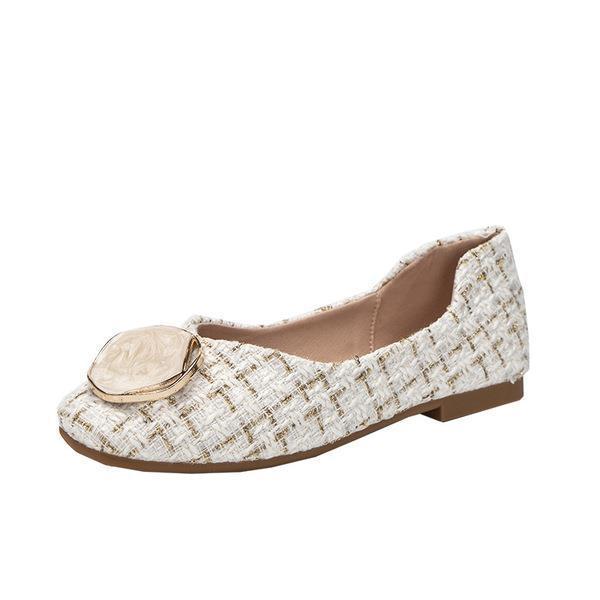 Casual damesschoen ronde neus ondiepe mond damesschoenen modis all-match grote maten vierkante jurk stof basic plat vetersluiting: 2 / 39