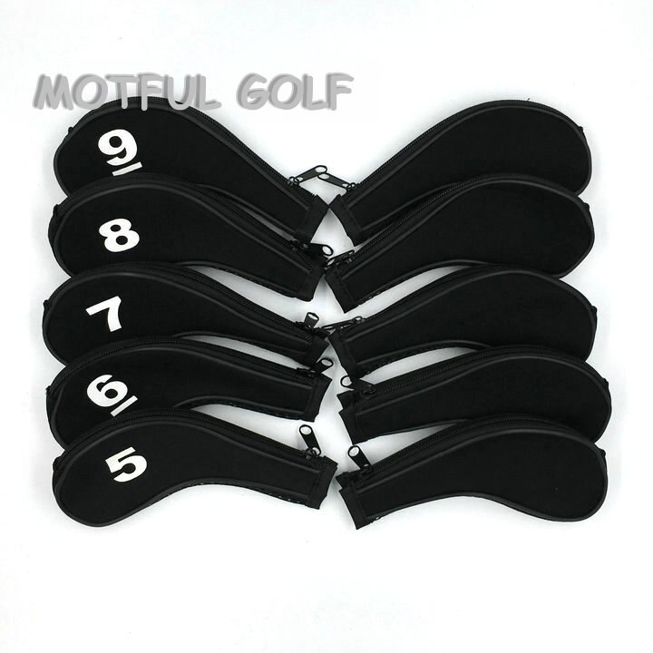 Zipper Golf Iron Headcover irons set Head Cover with zip 10pcs/set White color number printed: Black