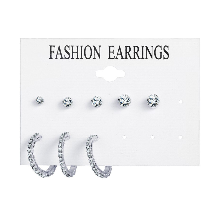 Luruixu 8 stk / sæt krystal brusk øreringe sæt til kvinder lille piercing smykker rund ørering stud bryllup smykker: Default Title