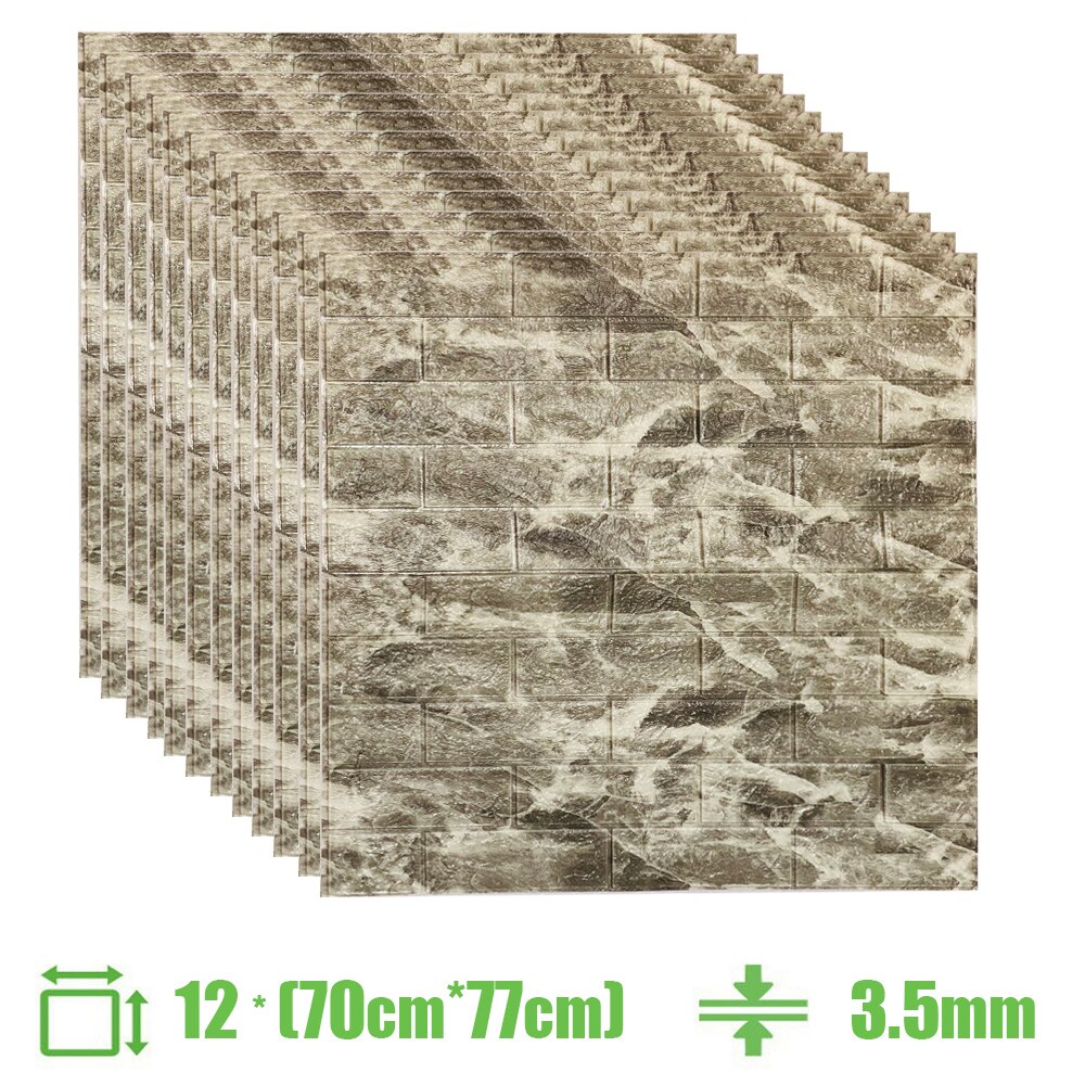 3D Wall Stickers Imitation Brick Bedroom Decor Panel Self-adhesive Wallpaper for Living Room Kitchen TV Backdrop Home Decoration: Silver