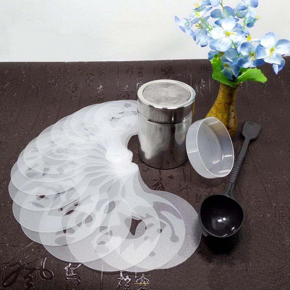 16 stk / sæt rustfrit stål cafe skum spray skabelon barista stencils dekorationsværktøj krans form kaffe udskrivning blomstermodel