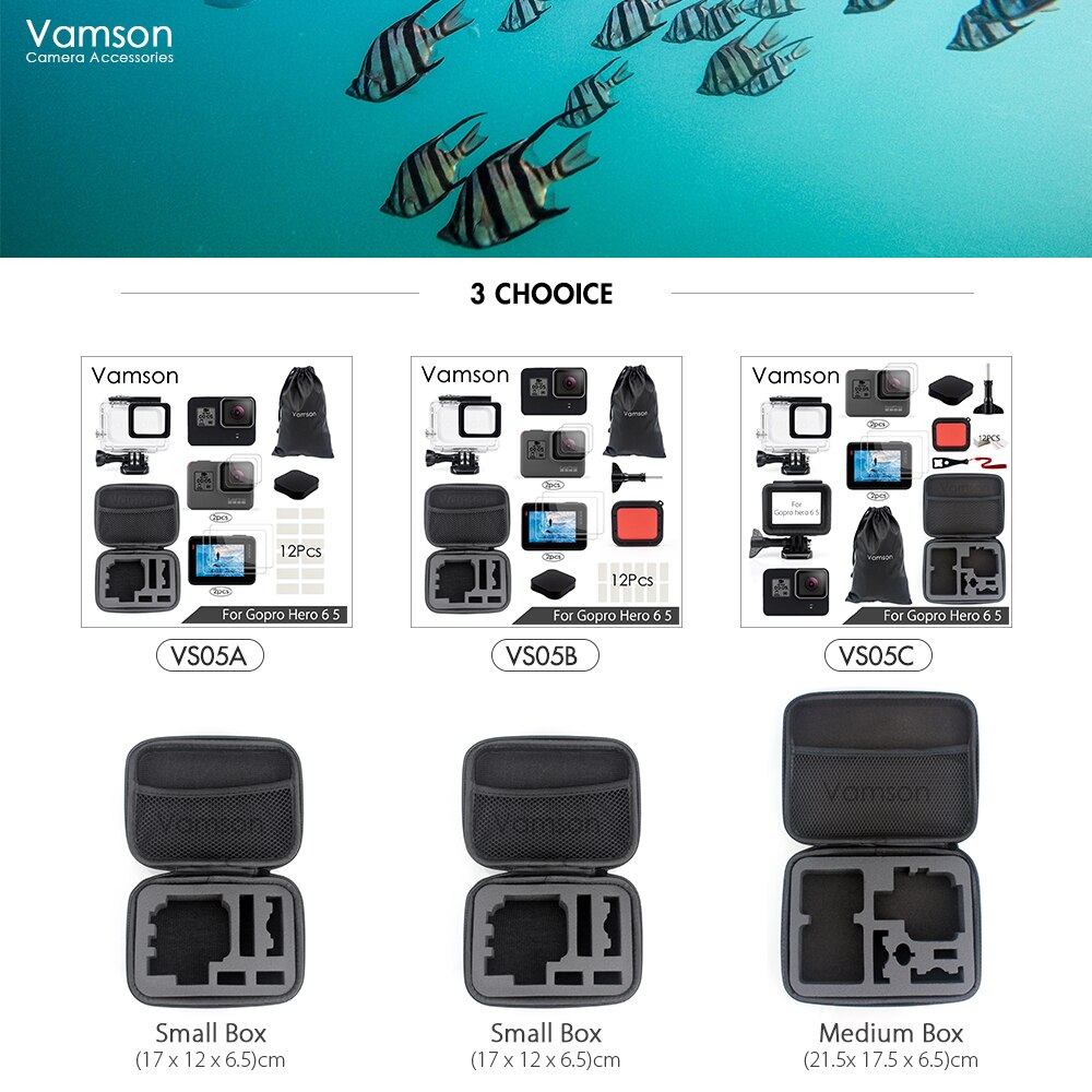 Vamson for gopro hero 7 6 5 tilbehørssett skjermportektor/linsebeskytter vanntett deksel for go pro hero 6 5 vs05c