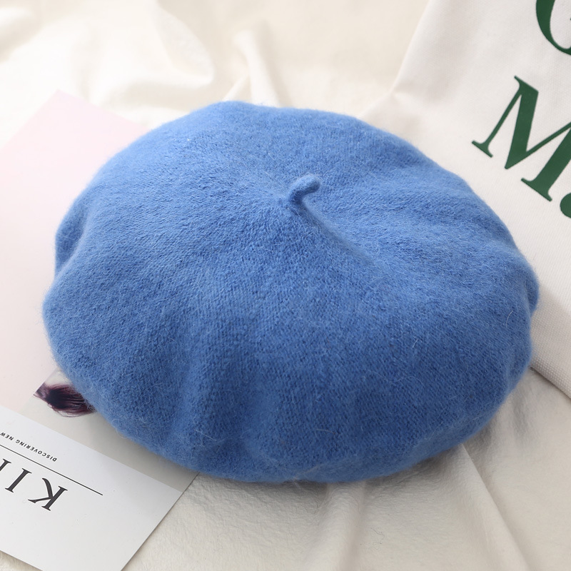 21 Kleuren Lady Herfst Winter Baret Hoed Schilder Hoed Vrouwen Wol Vintage Baretten Effen Kleur Caps Vrouwelijke Motorkap Warme Wandelschoenen cap: sea blue