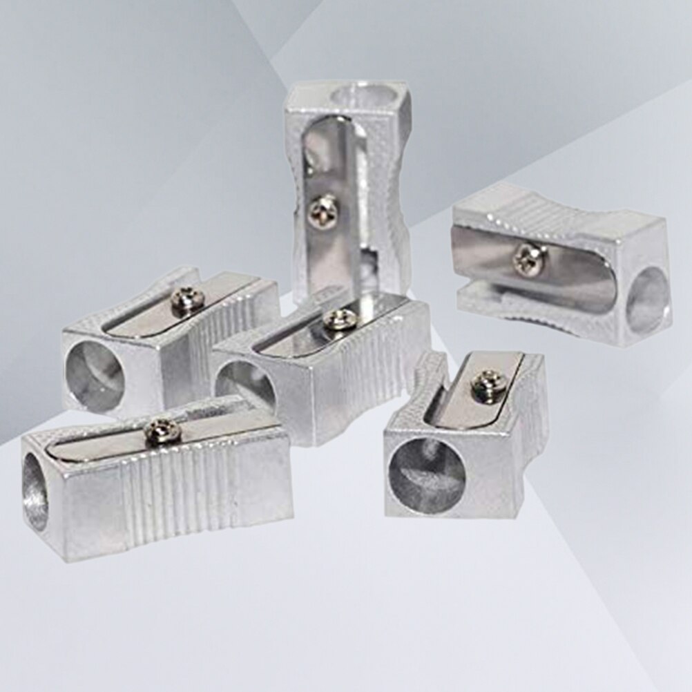 10PCS Dual Pencil Sharpener Pocket Aluminium Alloy Metal 1-Hole Steel Rectangular Small Sharpeners (Silver)