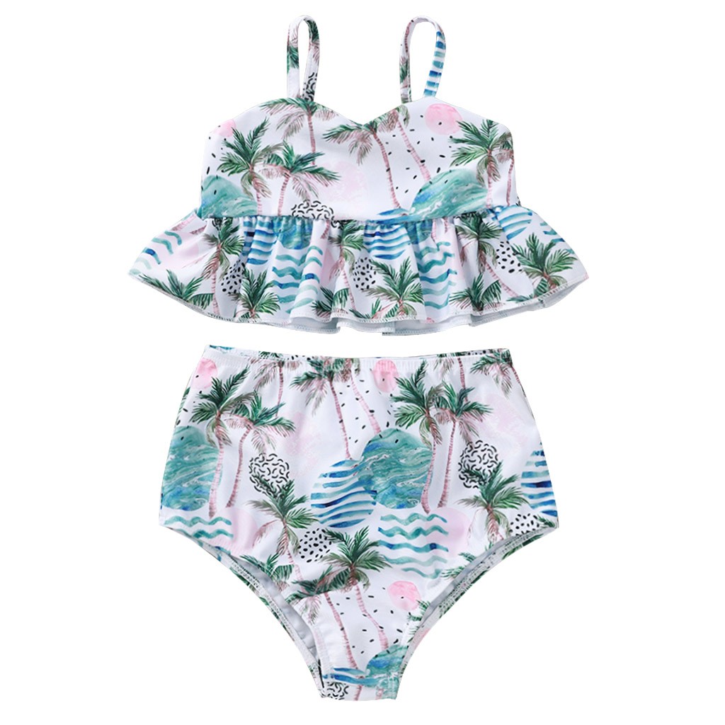 Summer Swimwear Suit Children Beachwear Baby Kids Girls Summer Suspender Tree Printed Bikini Swimsuit Set costume bambina